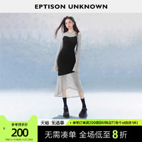 EPTISON 衣品天成 针织连衣裙女2024春季新款黑色修身不规则辣妹高级感长裙