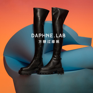 DAPHNE 达芙妮 LAB达芙妮方糖过膝靴女真皮2024新款厚底长筒靴女增高显瘦