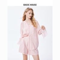 BASICHOUSE 百家好 Basic House/百家好國風溫柔V領襯衫女2024春季純色短褲套裝