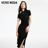 Vero Moda【魔法裙】连衣裙2024春夏时髦短袖黑色开衩T恤裙女