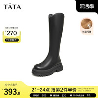 TATA 他她 V口厚底长筒靴女英伦加绒骑士靴高筒靴2023冬新DGAA1DG3