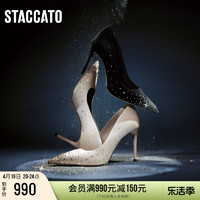 STACCATO 思加图 2024春季新款流光仙女鞋法式黑色高跟鞋婚鞋女单鞋ET708AQ4