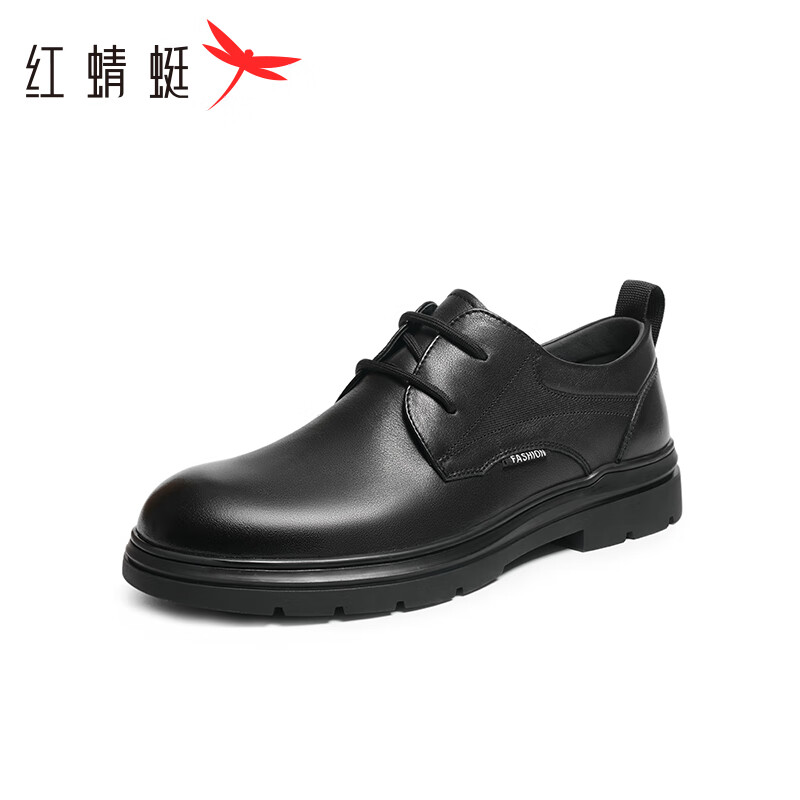 红蜻蜓休闲皮鞋男2024夏季商务休闲通勤单鞋时尚工装皮鞋WGA24010 黑色 43