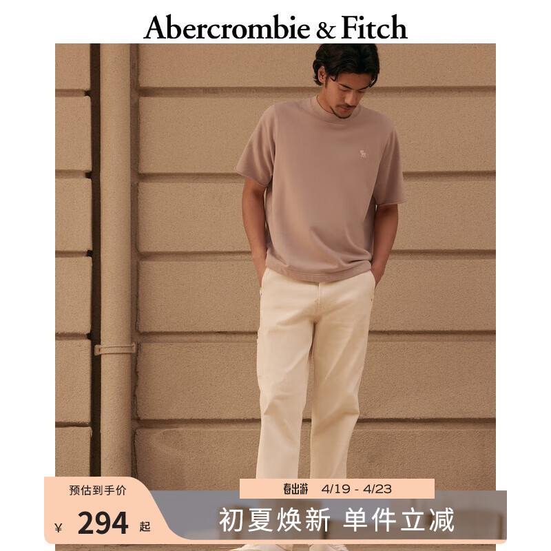 ABERCROMBIE & FITCH男装女装装 24春夏小麋鹿圆领毛圈布短袖T恤 358705-1 浅粉色 L (180/108A)