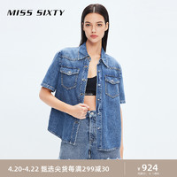 MISS SIXTY 2023秋季新款牛仔衬衫女短袖复古蓝设计感薄款休闲上衣
