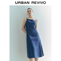 UR2024夏季女装设计感斜肩领吊带牛仔连衣裙UWG840191 蓝色 XS