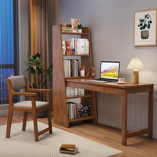 2024新款实木书桌书架一体桌家用转角电脑办公桌学生学习桌椅套装