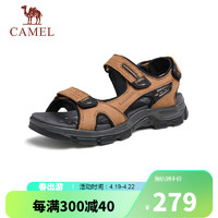 骆驼（CAMEL）牛皮透气厚底增高男士休闲凉鞋子 G14M307634 驼色 43