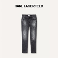 Karl Lagerfeld卡尔拉格斐轻奢老佛爷男装 2024夏款KL钉珠休闲牛仔裤长裤 灰色 36