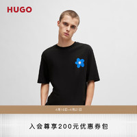 HUGO男士2024夏季徽标艺术图案装饰棉质平纹针织 T 恤 001-黑色 S