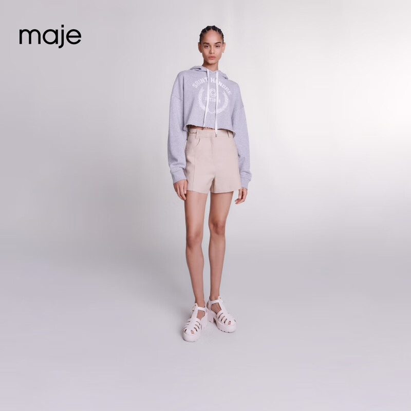 Maje2024春夏女装时尚简约A字高腰阔腿短裤休闲裤MFPSH00536 浅褐色 T34