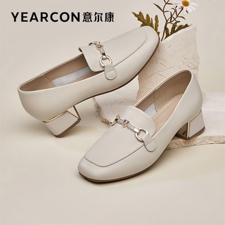 百亿补贴：YEARCON 意尔康 女鞋23年春季新款牛皮浅口粗跟通勤鞋乐福鞋单鞋