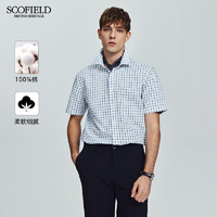Scofield男装夏季24年商务休闲潮流时尚格子全棉短袖衬衫 蓝色 170