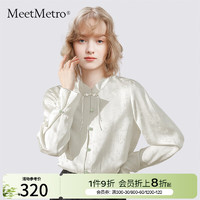 MeetMetro玛依尔新中式国风醋酸衬衫女2024春季盘扣提花小衫 奶白 S
