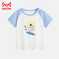 猫人猫人（MiiOW）童装儿童短袖T恤夏款男女童短袖运动速干上衣 晨风蓝-滑板太空人 90