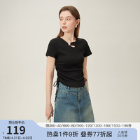 范思蓝恩 甜辣风短袖T恤，女2024夏季新款纯欲风设计小上衣24FS12183 黑色 XS