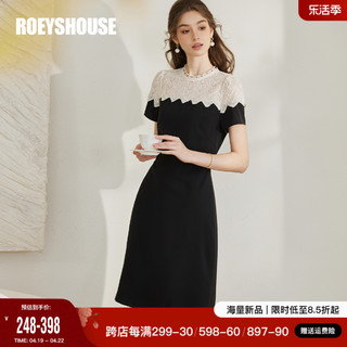 Roey s house 罗衣法式拼接蕾丝黑色连衣裙女2024初夏新款精致修身小黑裙10262