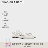 CHARLES&KEITH24夏季法式尖头平底链条凉鞋女CK1-70900512 粉白色Chalk 39