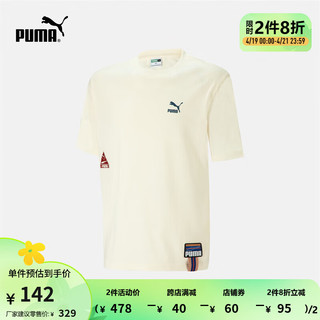 PUMA 彪马 官方 新款夏季男女同款休闲圆领短袖T恤 TEAM BADGE 677382 米白色-65 M(175/96A)