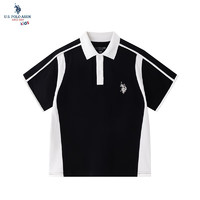 U.S. POLO ASSN.US POLO2024夏季儿童上衣男童翻领短袖中大童洋气休闲拼色polo衫 黑色/米白 120cm