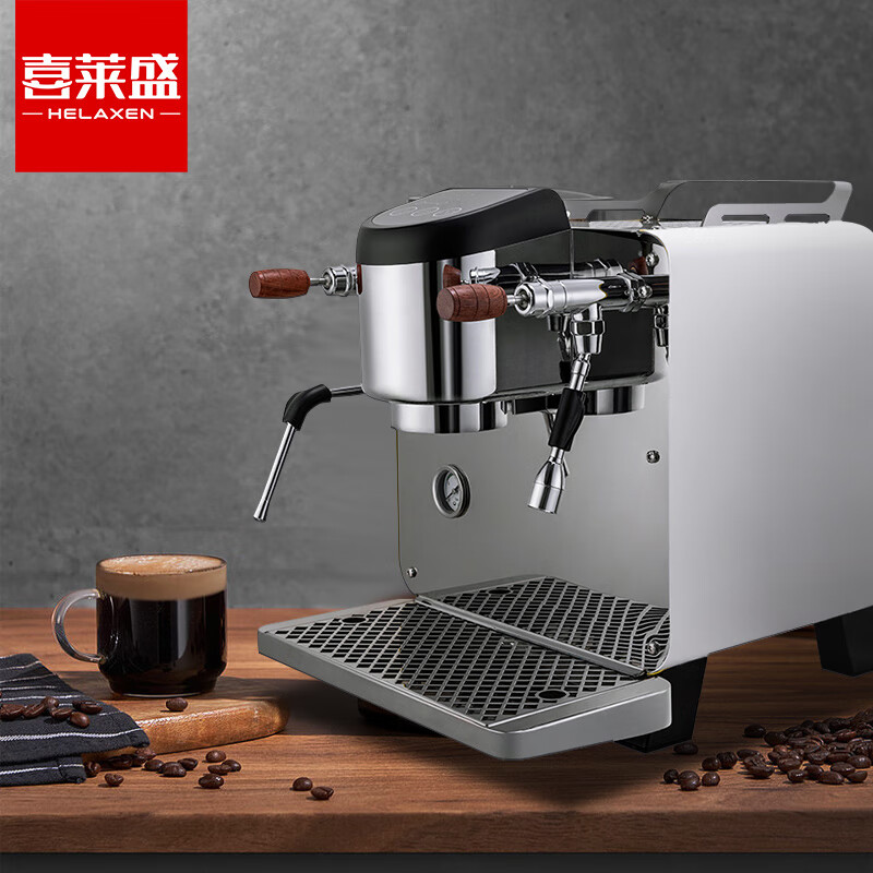 喜莱盛现磨咖啡机商用意式研磨咖啡机 半自动咖啡机商用双头意式卡布奇诺款KE-10B 单头咖啡机触摸款丨纯木手柄