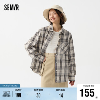 Semir 森马 [商场同款]森马长袖衬衫女中长款oversize春2024新款格子衬衣复古