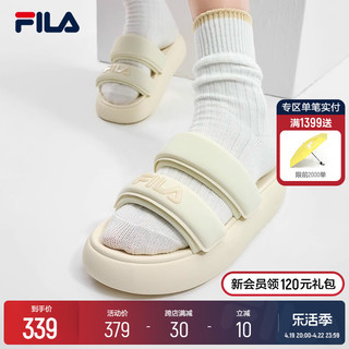 FILA 斐乐 女鞋运动拖鞋沙滩鞋2024夏季凉拖魔术贴休闲甜甜圈 精灵棕/麦麸黄色-BS 38