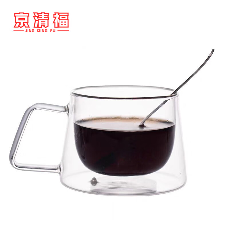 京清福 玻璃双层杯高硼硅透明牛奶咖啡马克水杯办公室手杯 200ml 双层杯  200ml
