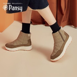 Pansy 冬季短筒女靴盼洁日本天鹅绒保暖女士户外雪地靴厚底妈妈鞋