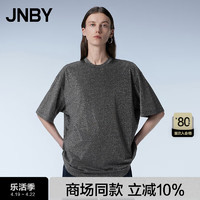 江南布衣（JNBY）24夏T恤女银丝肌理感宽松休闲圆领短袖5O4112680 001/本黑 M