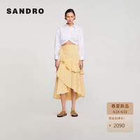 SANDRO2024春夏女装不规则下摆短款白色衬衫上衣SFPCM01127 10/白色 0