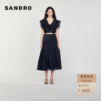 SANDRO2024春夏女装法式优雅黑色荷叶边半身长裙SFPJU00880 黑色 34