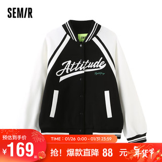 森马（Semir）外套女插肩袖拼色棒球服春季字母刺绣oversize夹克101123108028 黑色90001 M