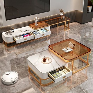 岩板茶几小户型客厅家用现代简约清仓方形轻奢玻璃电视柜茶几组合