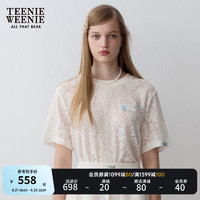 Teenie Weenie小熊2024年夏季微透蕾丝休闲短袖T恤清新少女感 乳白色 165/M