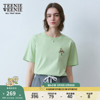 Teenie Weenie小熊女装2024年夏季圆领短袖T恤多巴胺白色上衣 芥末黄 170/L