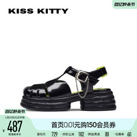 Kiss Kitty KISSKITTY编织罗马凉鞋夏季女鞋休闲松糕厚底增高镂空复古猪笼鞋