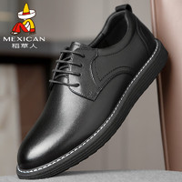 Mexican 稻草人 商务休闲鞋男士牛皮鞋男正装鞋德比鞋 111D90006 黑色 43