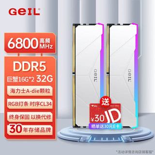 GeIL 金邦 32G（16G*2） DDR5-6800  台式机电脑内存条 巨蟹RGB灯条系列