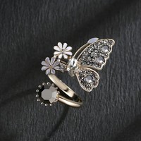 CAROMAY 復古蝴蝶戒指女開口指環氣質小眾個性網紅戒子送女友送愛人禮盒