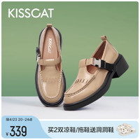 KISSCAT 接吻猫 鞋子秋季新款JK小众设计小皮鞋舒适粗跟闪电玛丽珍乐福鞋女
