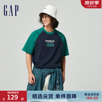 Gap 蓋璞 男女撞色純棉短袖T恤 885838 藍綠撞色 XL