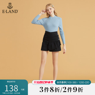 E·LAND 衣恋 Eland衣恋新款小个子高腰显瘦木耳边黑色格雷系牛仔半身短裙女