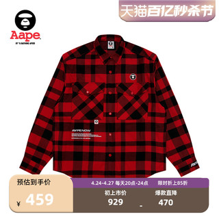 Aape 旗舰店男装秋冬格纹字母印花复古宽松长袖衬衫8421XXJ