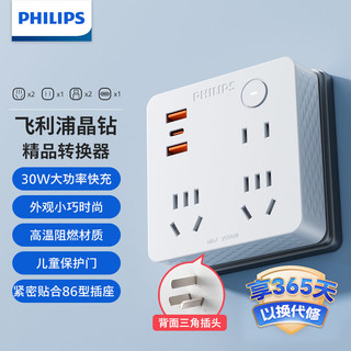 PHILIPS 飞利浦 插排插座电源转换器扩展插头快充电插头一转多孔无线超薄