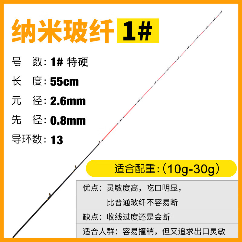 捷鸟钓竿稍桥筏竿稍筏竿竿稍全钛纳米夜光玻纤伐竿阀杆桥钓竿稍 玻纤梢1号特硬10g30g