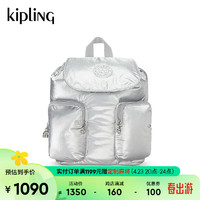 Kipling【母亲节】女款2024春季潮流书包双肩背包ANTO S 华丽闪银