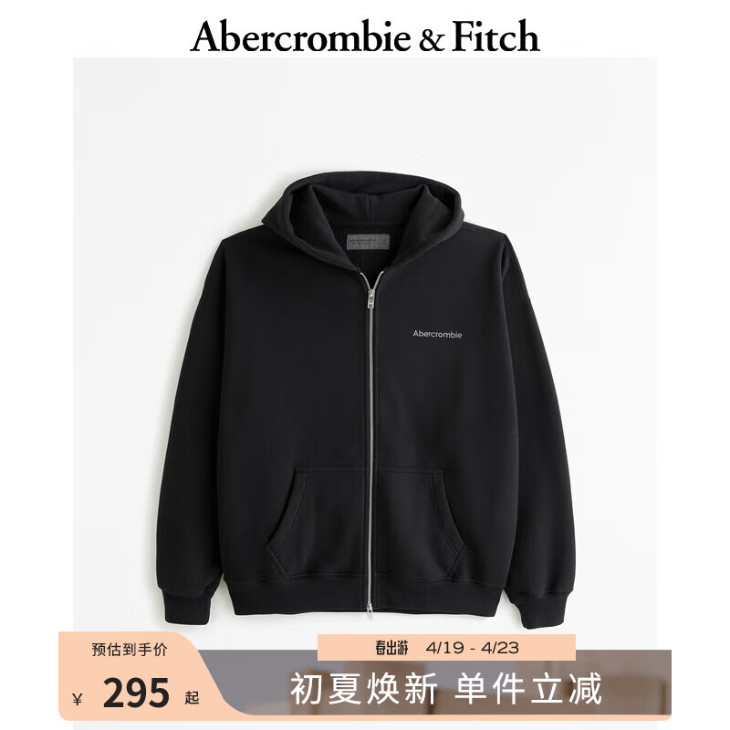 ABERCROMBIE & FITCH男装 24春夏百搭时尚Logo 款全拉链帽衫 KI122-4251 黑色 XL