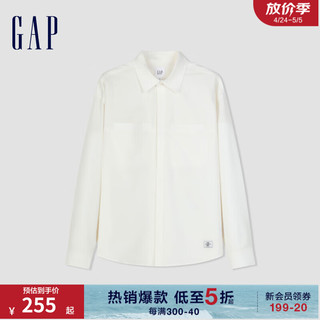 Gap 盖璞 男装2024春季黑色基础款长袖翻领衬衫经典简约上衣892179 白色 175/96A(L)亚洲尺码