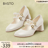 BASTO 百思图 2024春季新款法式羊皮玛丽珍高跟鞋女粗跟浅口单鞋TA091AQ4